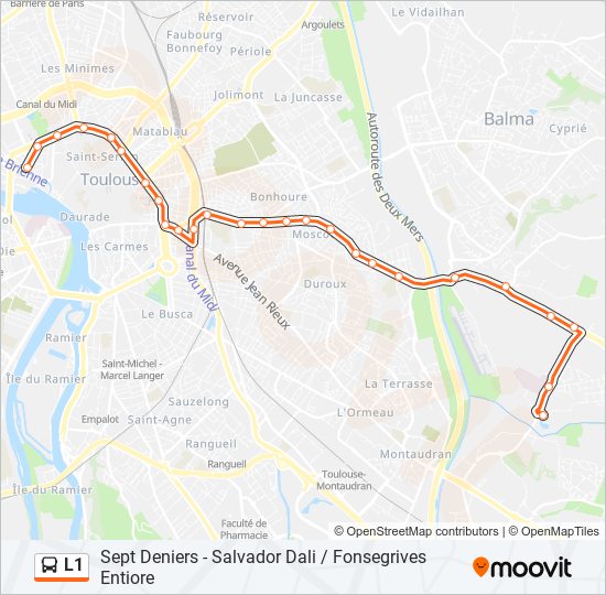 Plan de la ligne L1 de bus