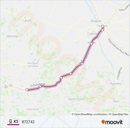 Plan de la ligne K5 de train