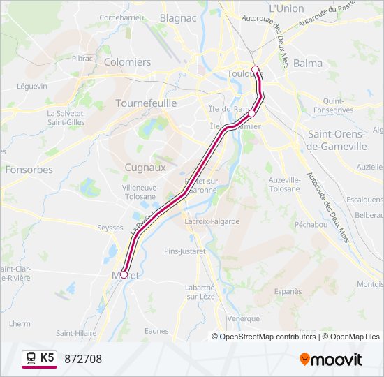 Plan de la ligne K5 de train