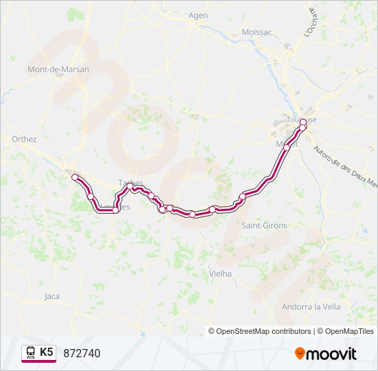 Plan de la ligne K5 de train