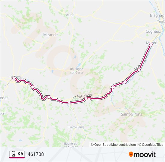 Plan de la ligne K5 de train