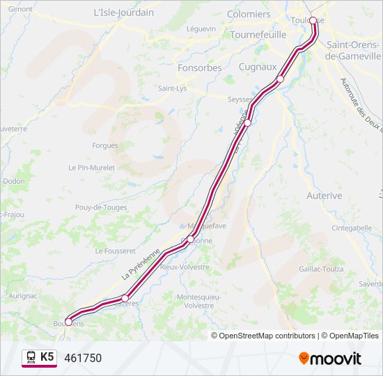 Plan de la ligne K5 de train