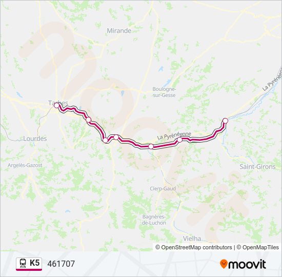 Plan de la ligne K5 de train