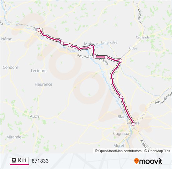 Plan de la ligne K11 de train