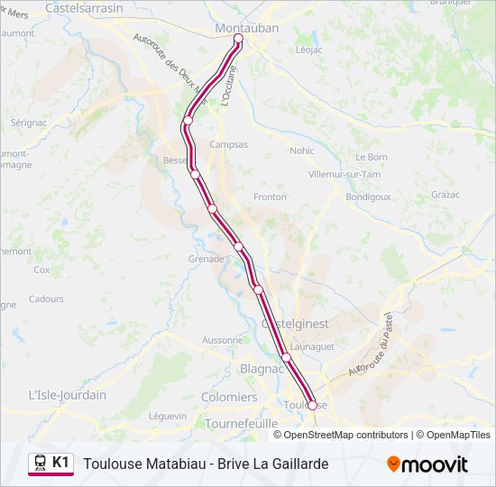 Plan de la ligne K1 de train