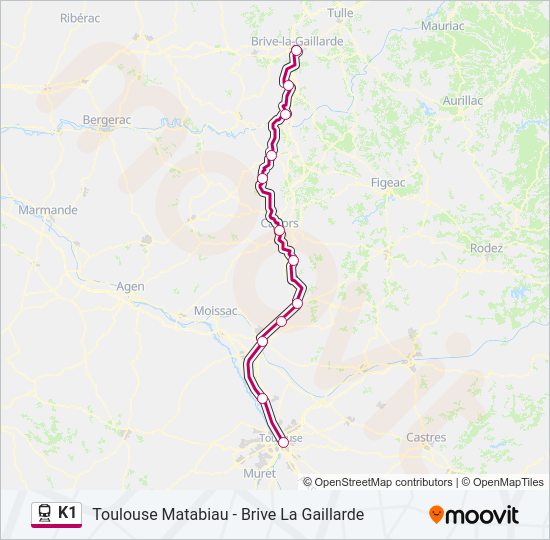 Plan de la ligne K1 de train