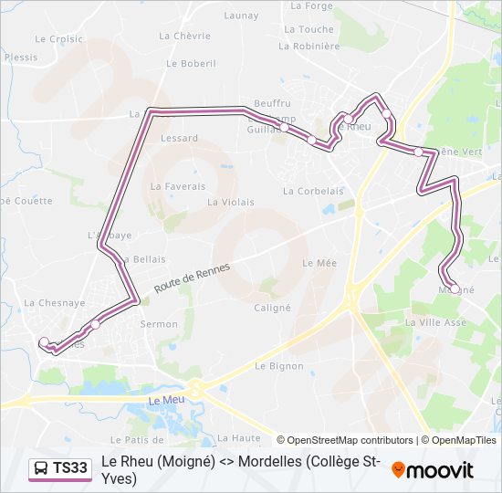 Plan de la ligne TS33 de bus