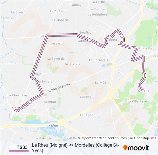 Plan de la ligne TS33 de bus