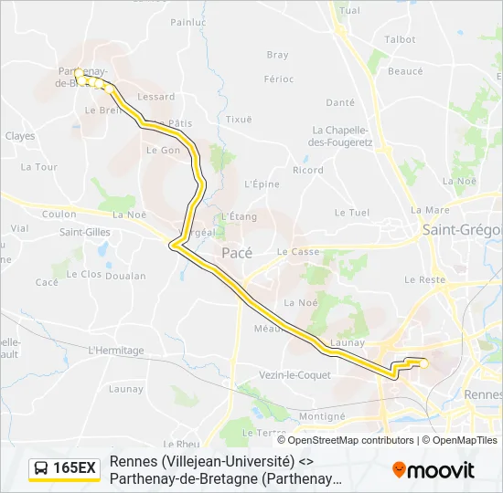 165EX Bus Line Map