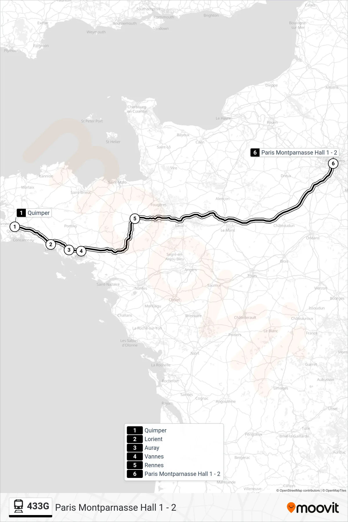Recorrido y paradas de la línea 433G de tren (Paris Montparnasse Hall 1 - 2) en el mapa