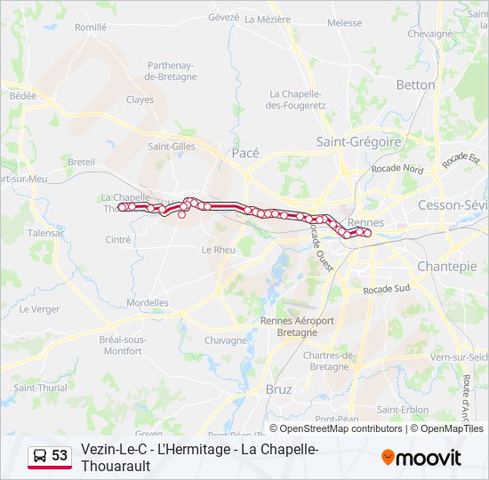 Plan de la ligne 53 de bus