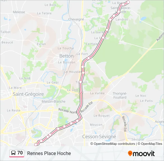 70 Bus Line Map