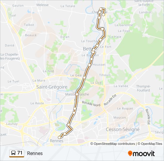 Mapa de 71 de autobús