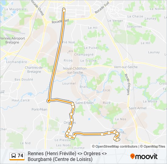 Plan de la ligne 74 de bus