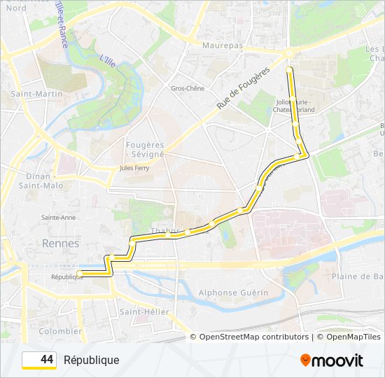 44 Itinéraire: Horaires, Arrêts & Plan - République (mis à jour)