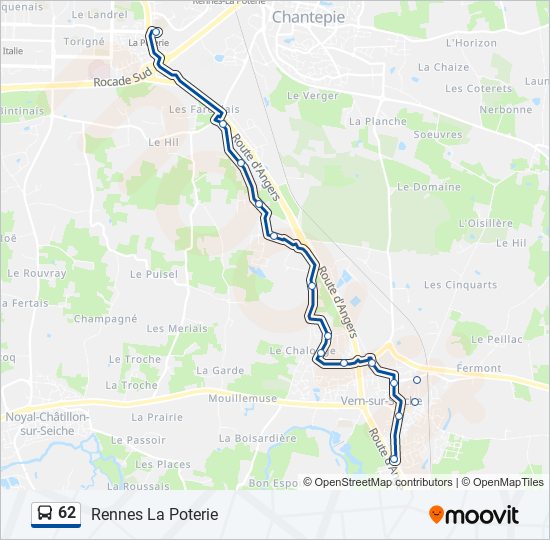 Plan de la ligne 62 de bus