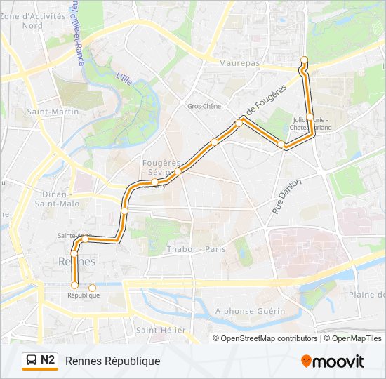 Mapa de N2 de autobús