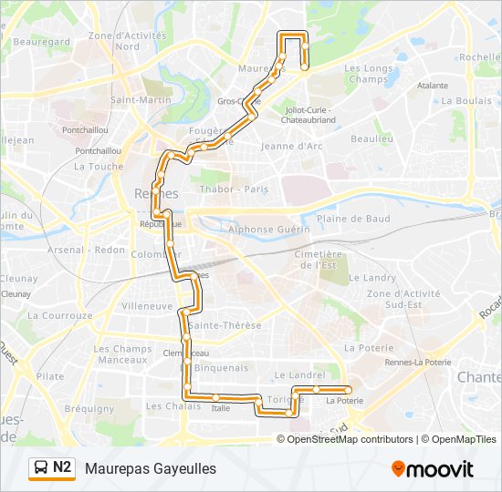 Mapa de N2 de autobús