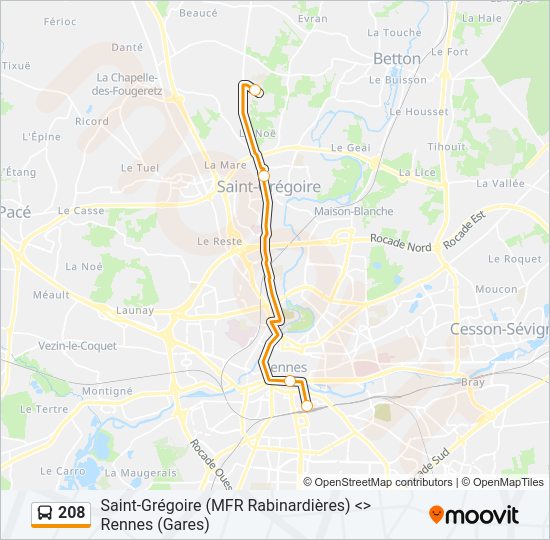 Plan de la ligne 208 de bus