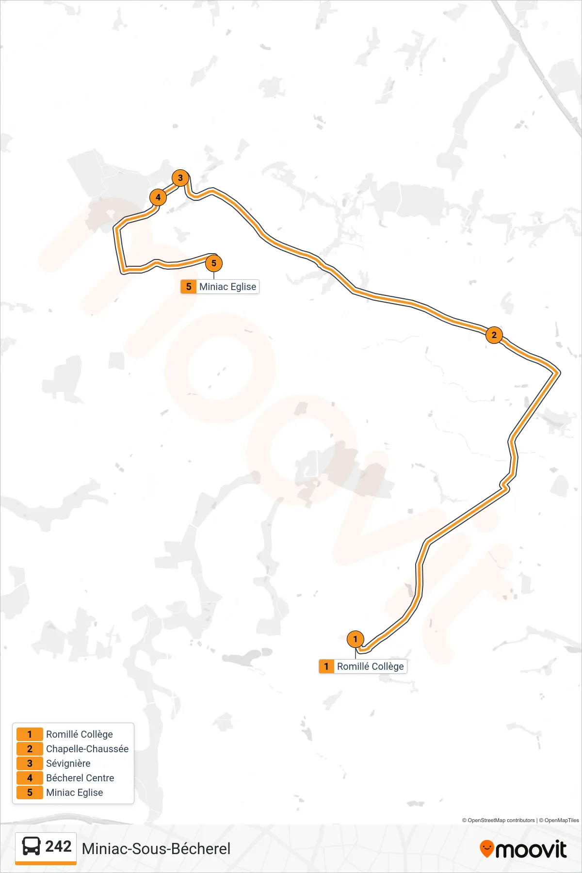 242 bus Line (Miniac-Sous-Bécherel) route and stops on a map