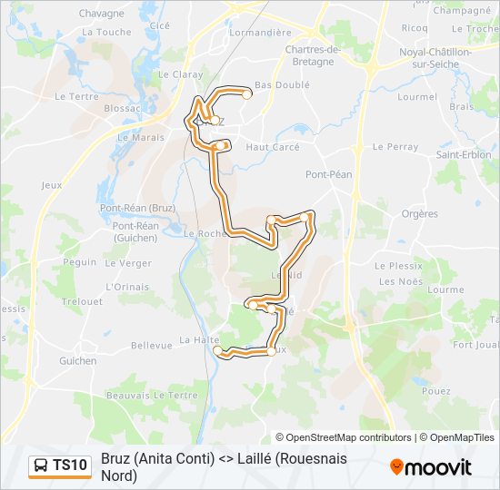 Plan de la ligne TS10 de bus