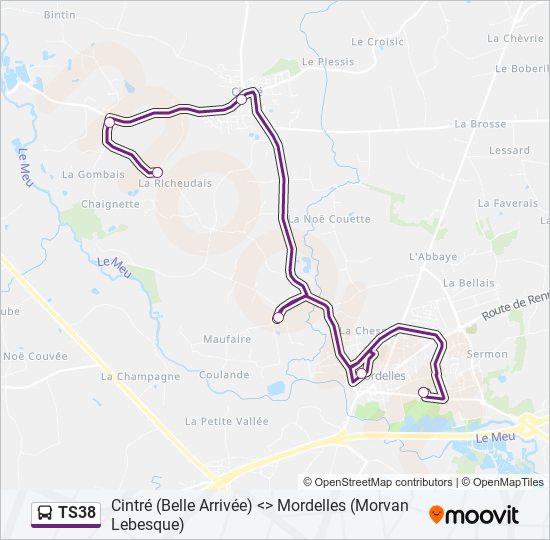 Plan de la ligne TS38 de bus