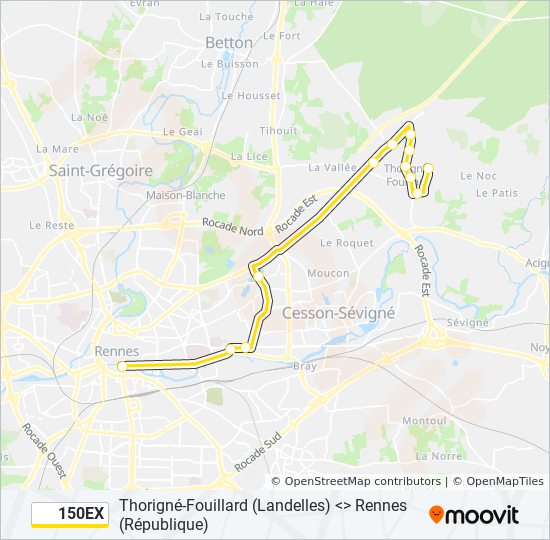 Plan de la ligne 150EX de bus