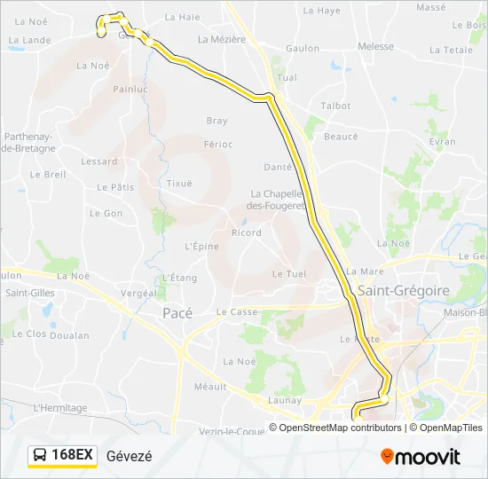 168EX Bus Line Map
