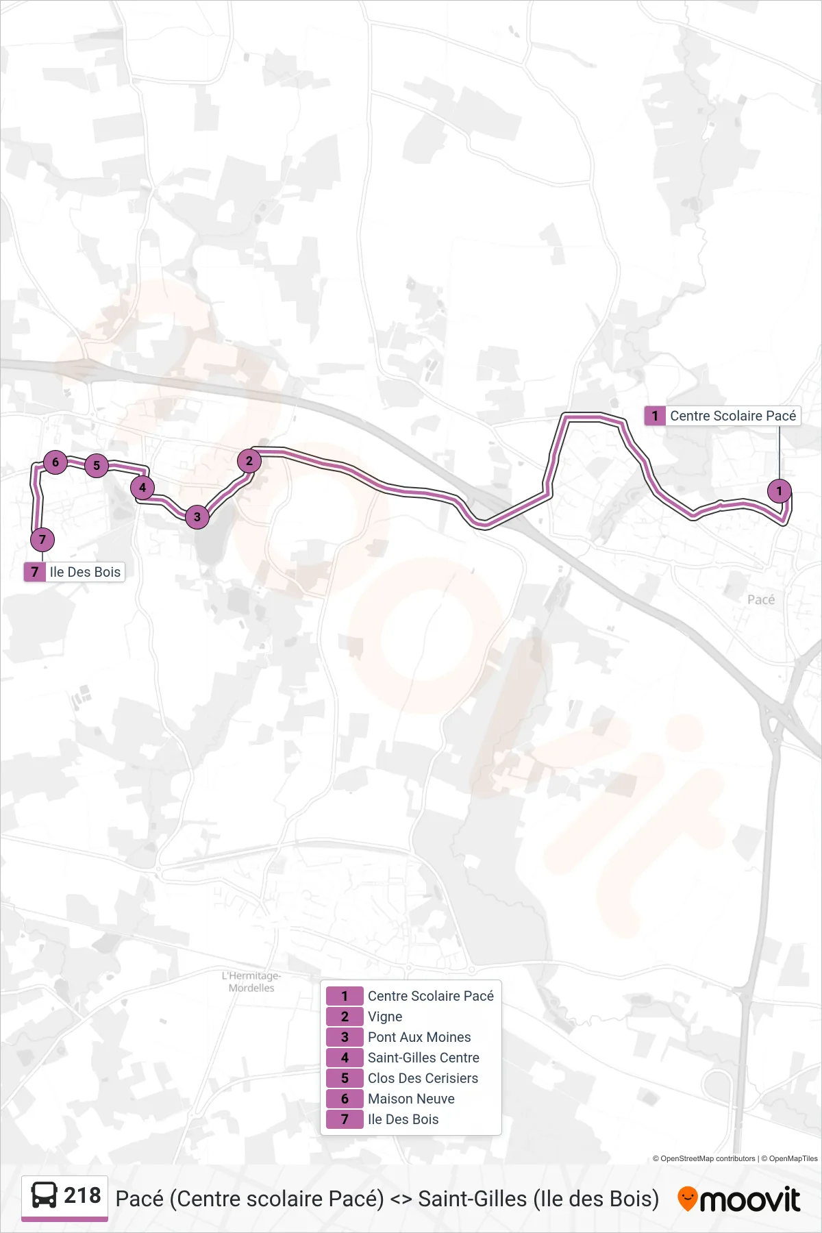 218 bus Line (Saint-Gilles) route and stops on a map