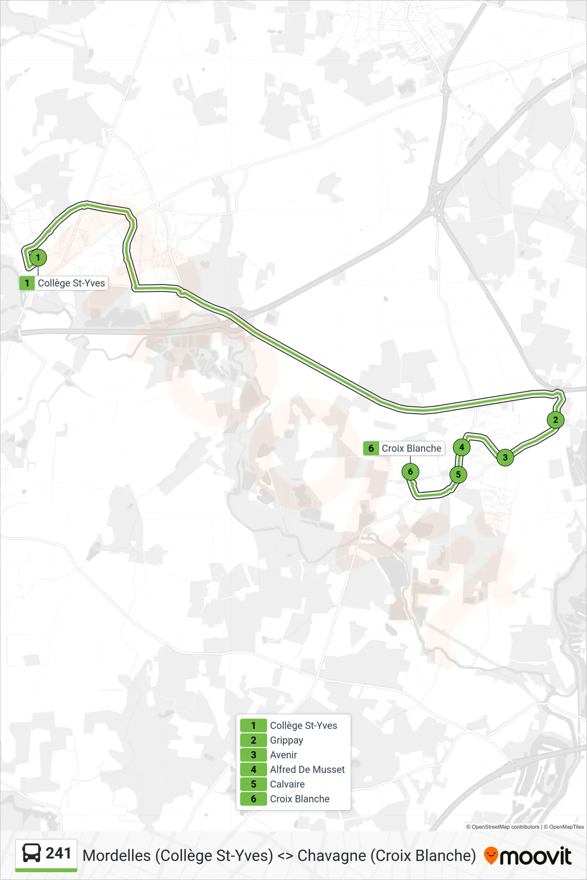 241 bus Line (Chavagne) route and stops on a map