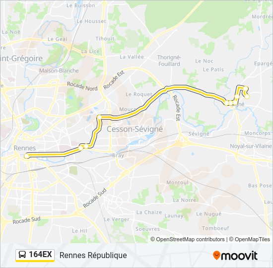 Plan de la ligne 164EX de bus