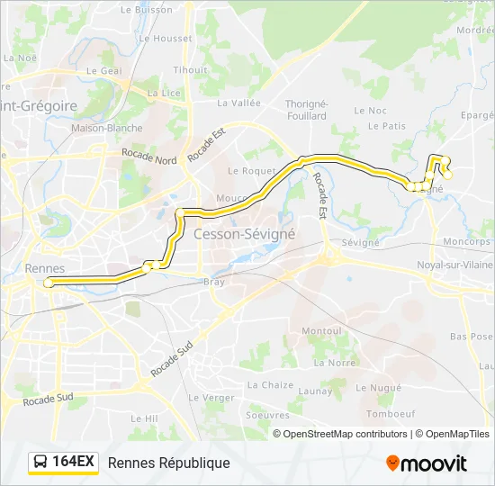 164EX Bus Line Map