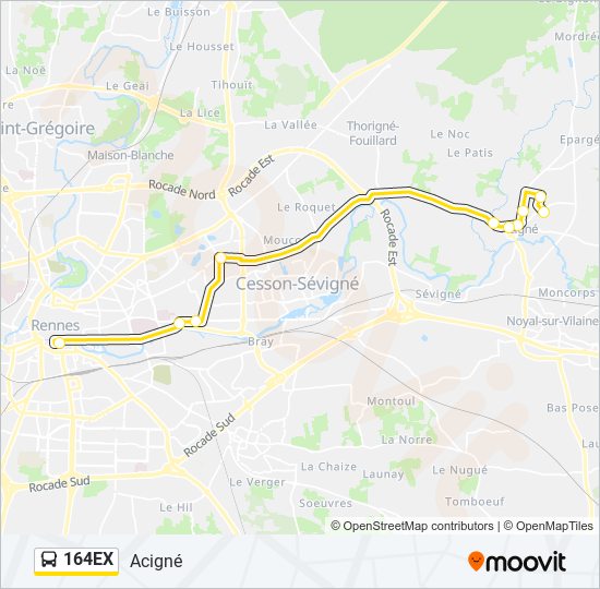 Plan de la ligne 164EX de bus