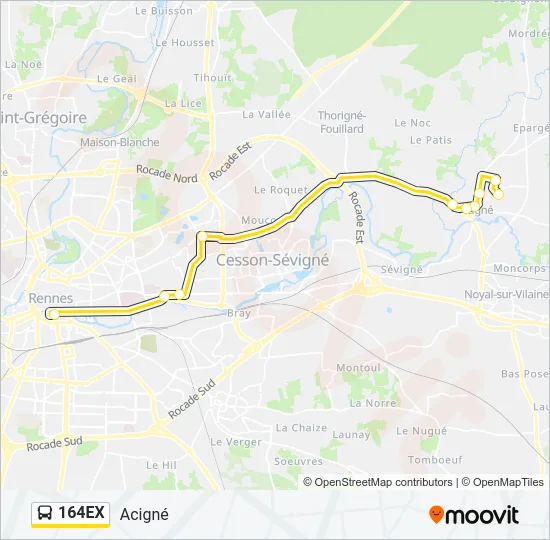 164EX Bus Line Map