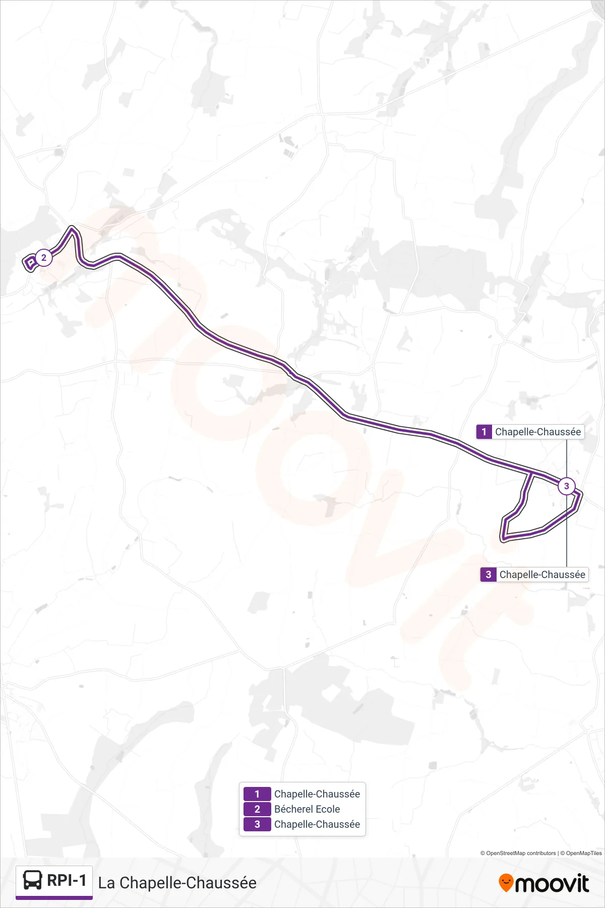 RPI-1 bus Line (La Chapelle-Chaussée) route and stops on a map