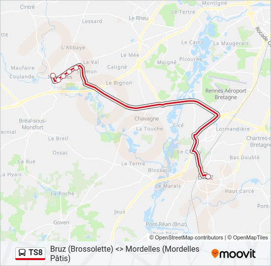 Plan de la ligne TS8 de bus