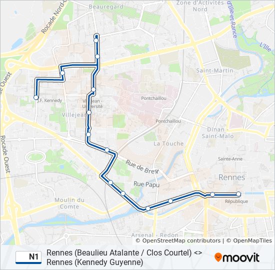 Mapa de N1 de autobús