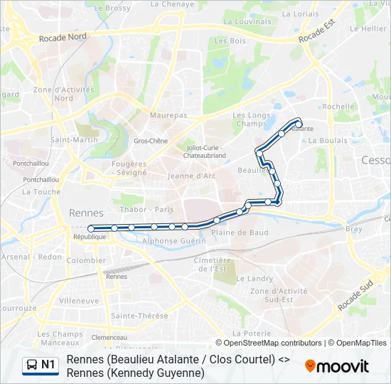N1 Bus Line Map