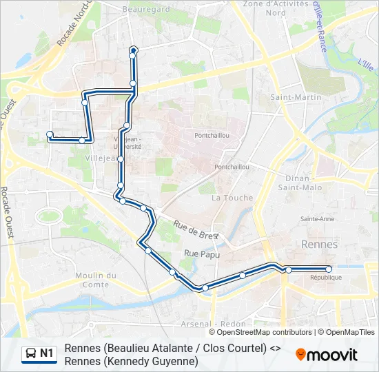N1 Bus Line Map