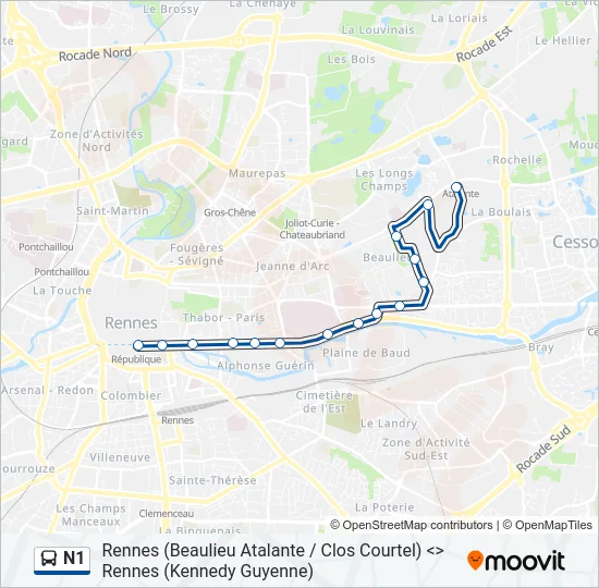 N1 Bus Line Map