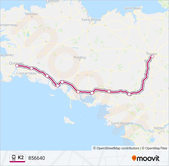 Plan de la ligne K2 de train