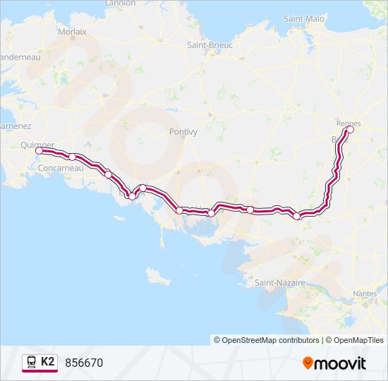 Plan de la ligne K2 de train