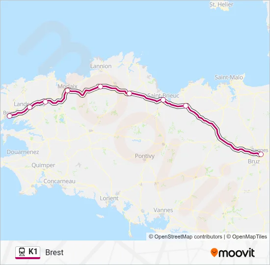 Plan de la ligne K1 de train