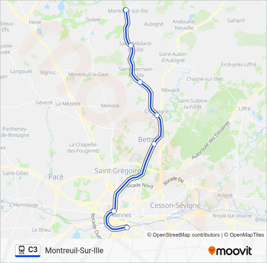 Plan de la ligne C3 de train