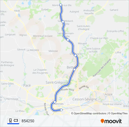 Plan de la ligne C3 de train
