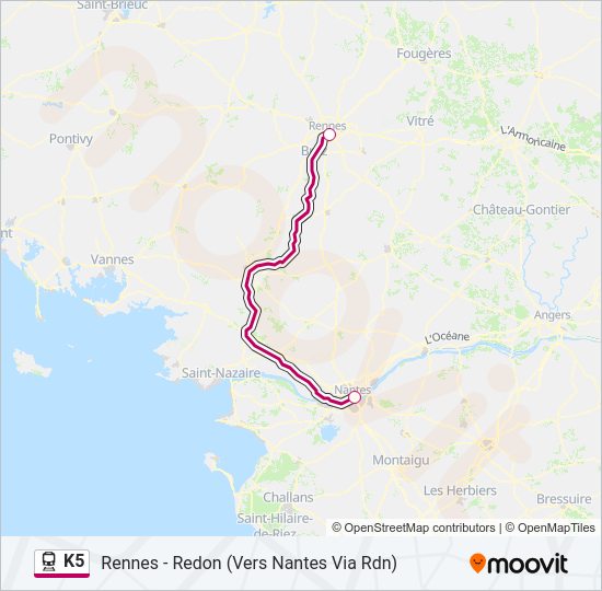 Plan de la ligne K5 de train