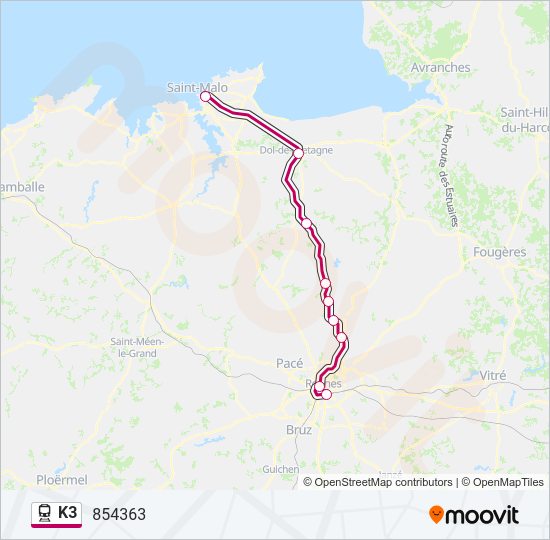 Plan de la ligne K3 de train