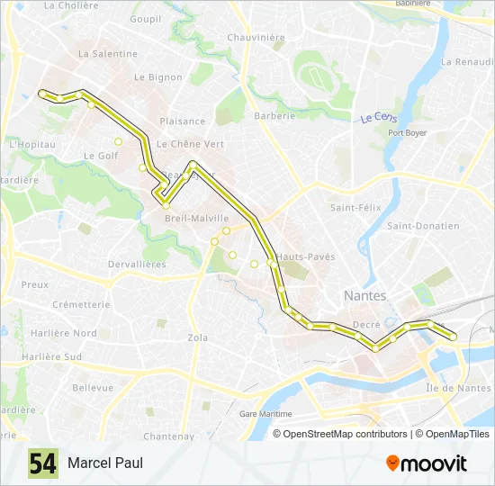 54 Bus Line Map