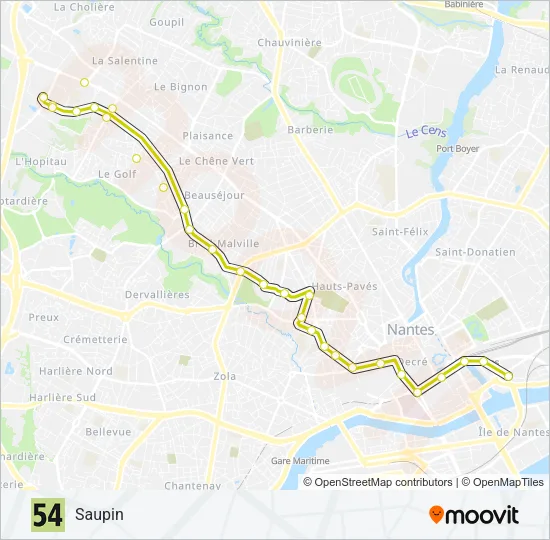 54 Bus Line Map