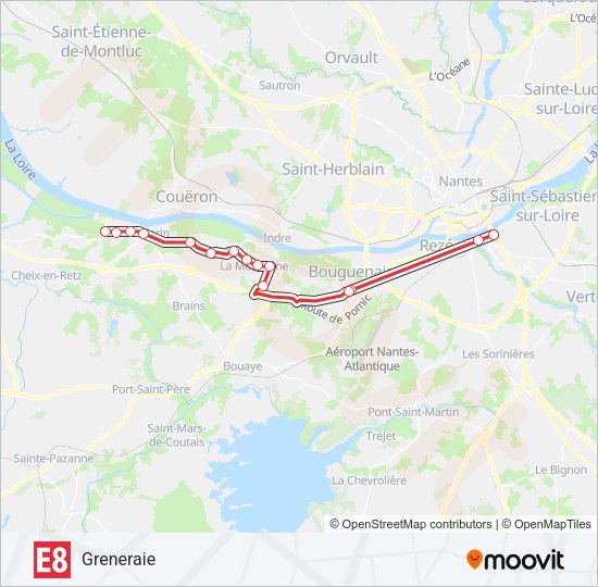Plan de la ligne E8 de bus